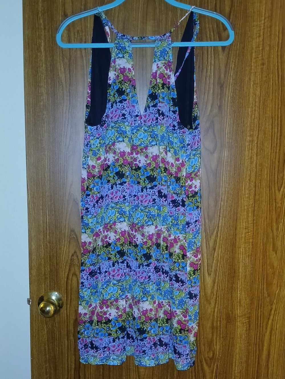ECI Multicolor Floral V-Neck Mini Dress with Black Panels